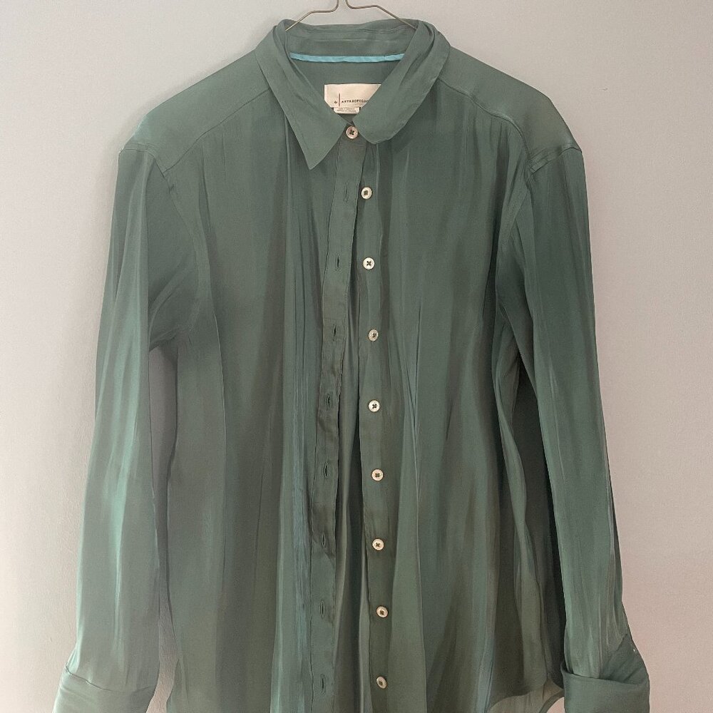 Anthropologie Green metallic shirt